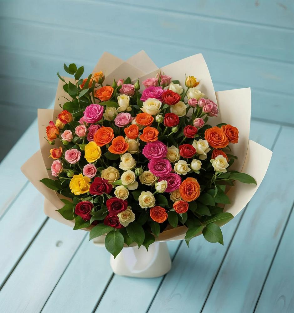 Букет Микс из разноцветных кустовых роз в Яшкуле