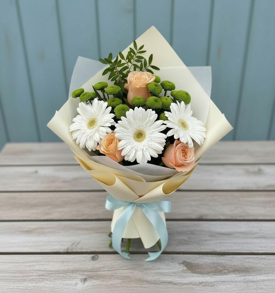 Букет цветов из: Герберы, Розы и Хризантемы в Яшкуле