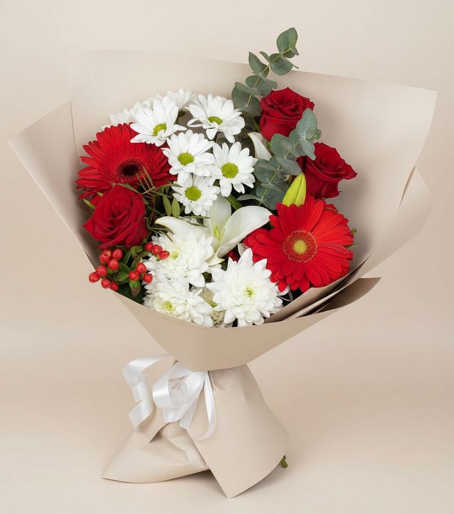 Букет цветов из: Розы, Хризантемы, Герберы и Лилии в Яшкуле