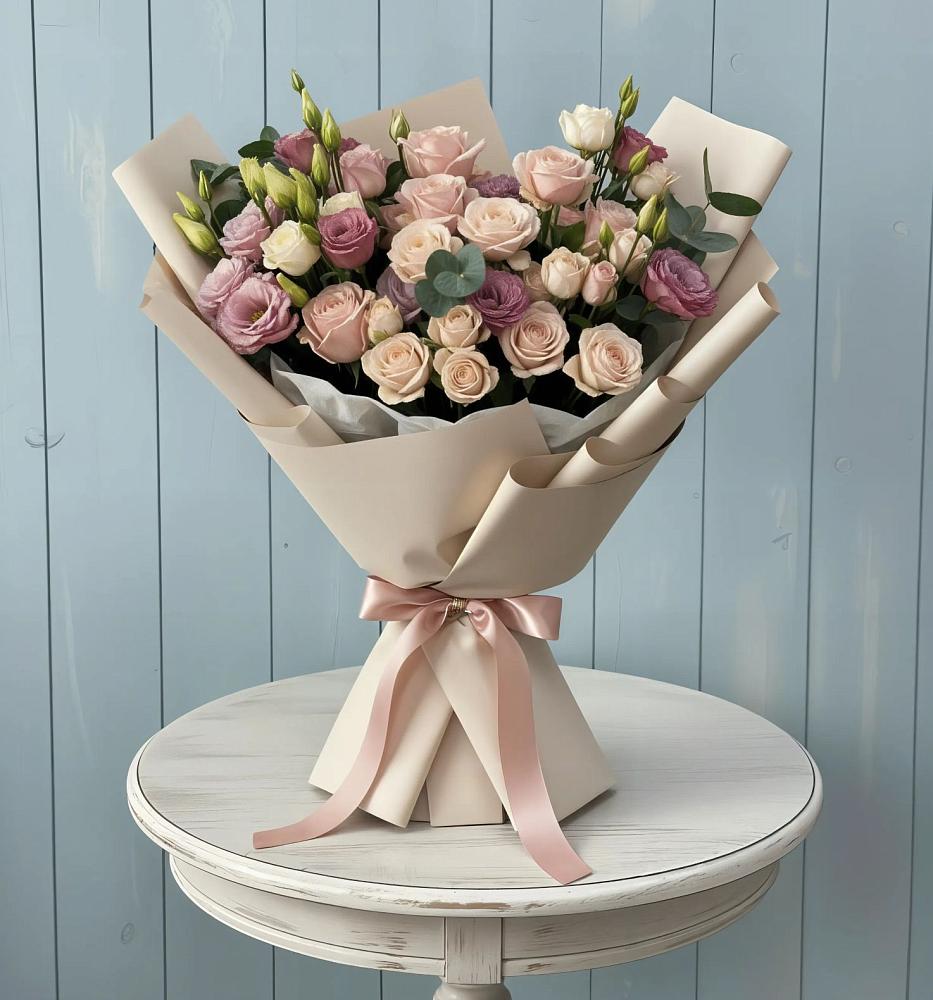 Букет цветов из: Розы и Лизиантусы в Яшкуле