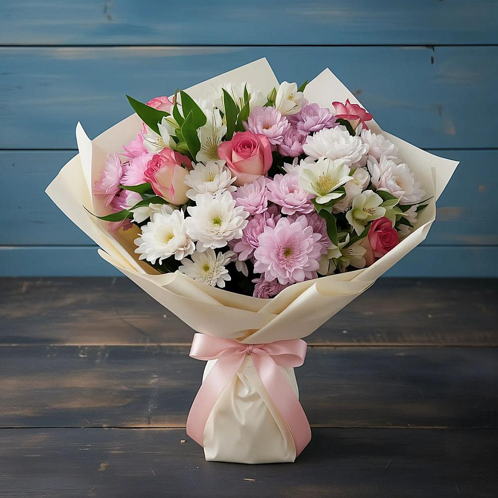 Букет цветов из: Хризантемы, Альстромерии и Розы в Яшкуле